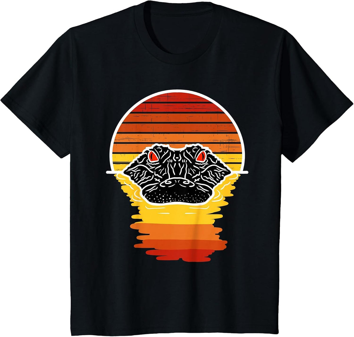 American Alligator with a Retro Sunset T-Shirt - Black