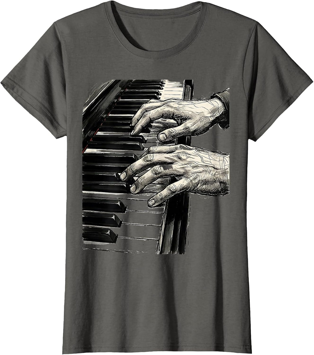 Women's Music Teacher Grand Piano Keys Illustration T-Shirt - Asphalt Grey