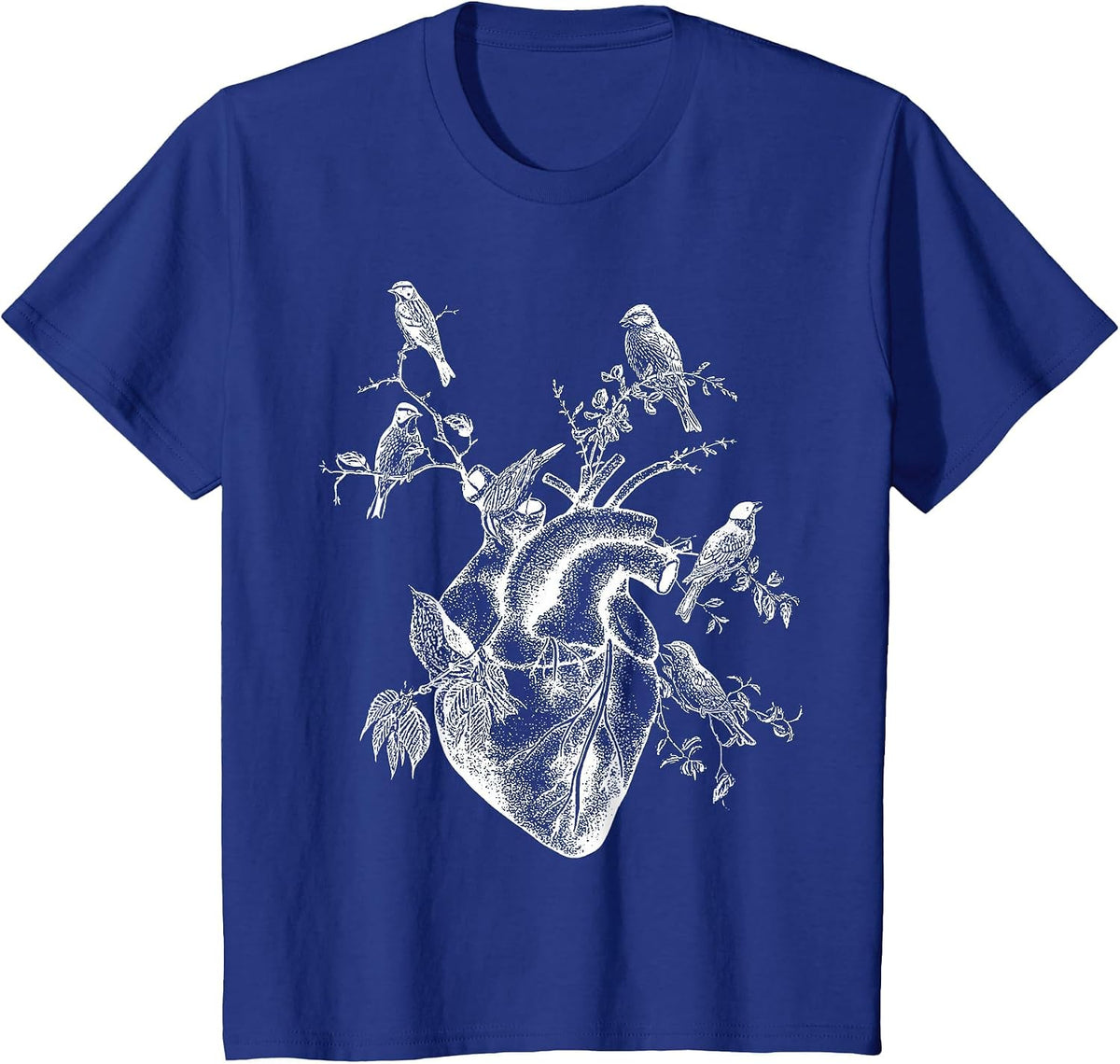 Vintage Anatomy Heart Birds Tree Anatomical Cardiac Nurse T-Shirt - Royal Blue