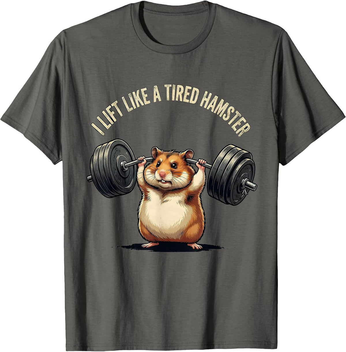 Men's I Lift Like A Tired Hamster Funny Gym Hamster Weightlifting T-Shirt - Asphalt Grey