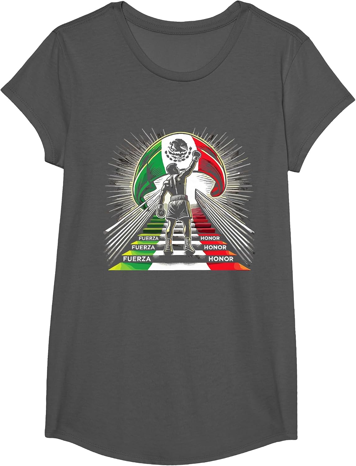 Mexican Boxing Fuerza Honor Spirit T-Shirt - Girls Asphalt Grey