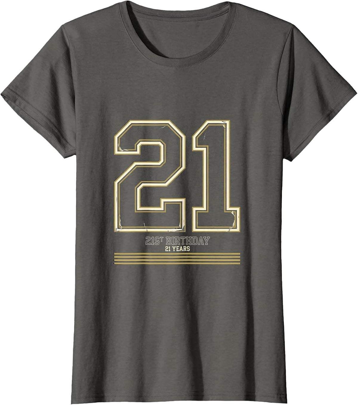 Women's 21ST BIRTHDAY 21 YEARS Vintage Varsity Sports Jersey Number T-Shirt - Asphalt Grey