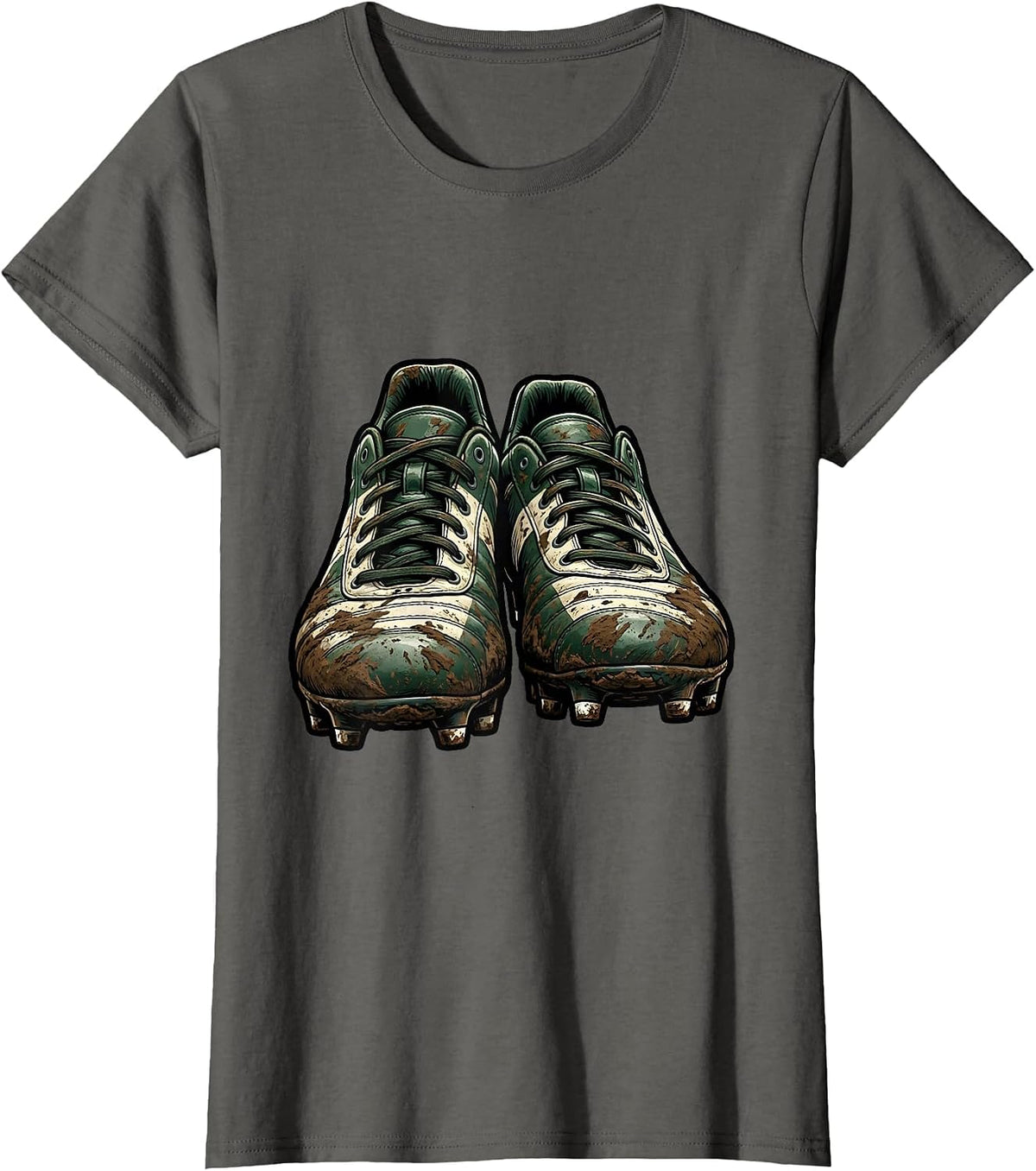 Women's Muddy Rugby Boots Graphic Design T-Shirt - Asphalt Grey