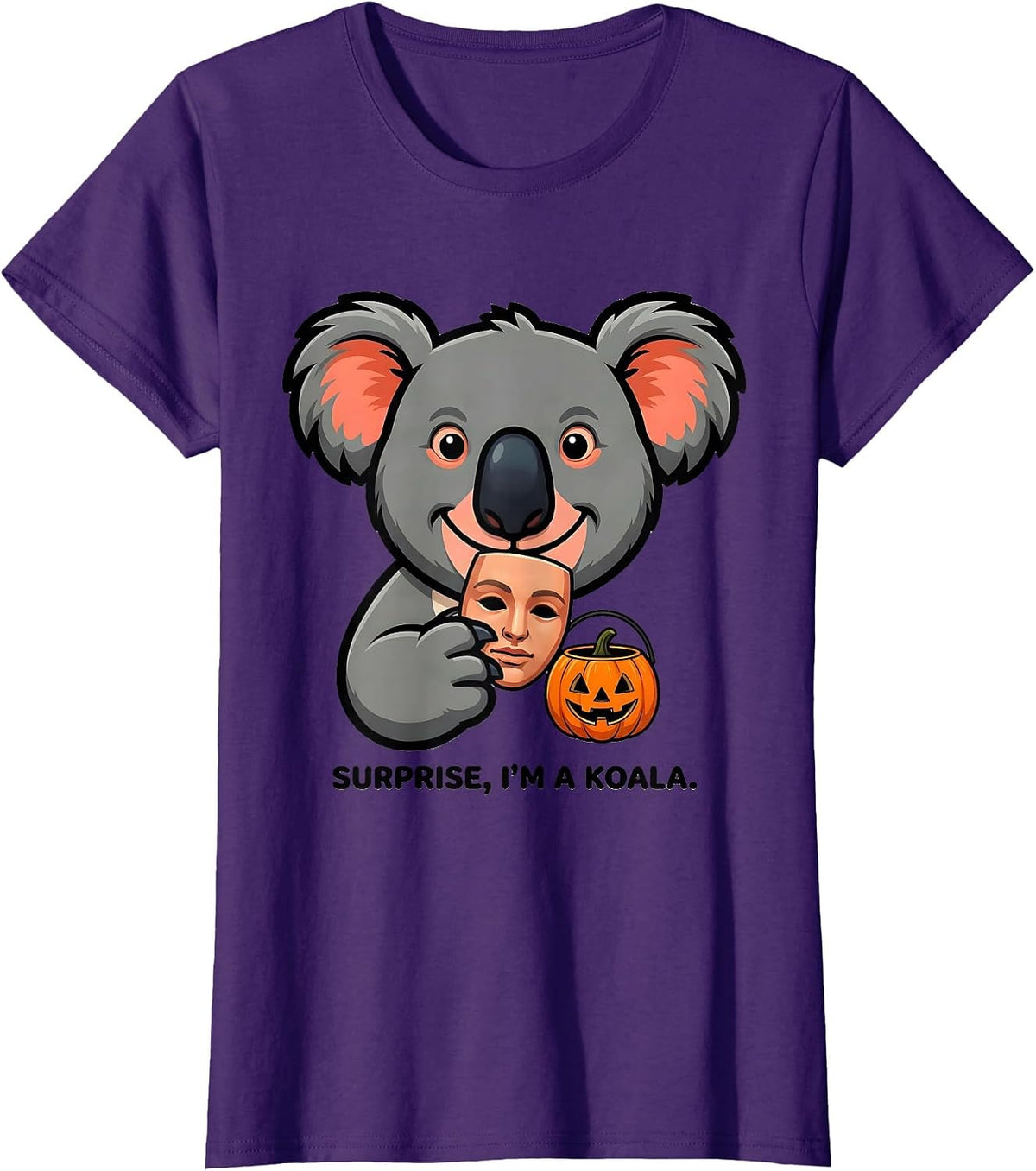 Women's Surprise, I'm A Koala Cartoon Koala Lover Halloween T-Shirt - Purple