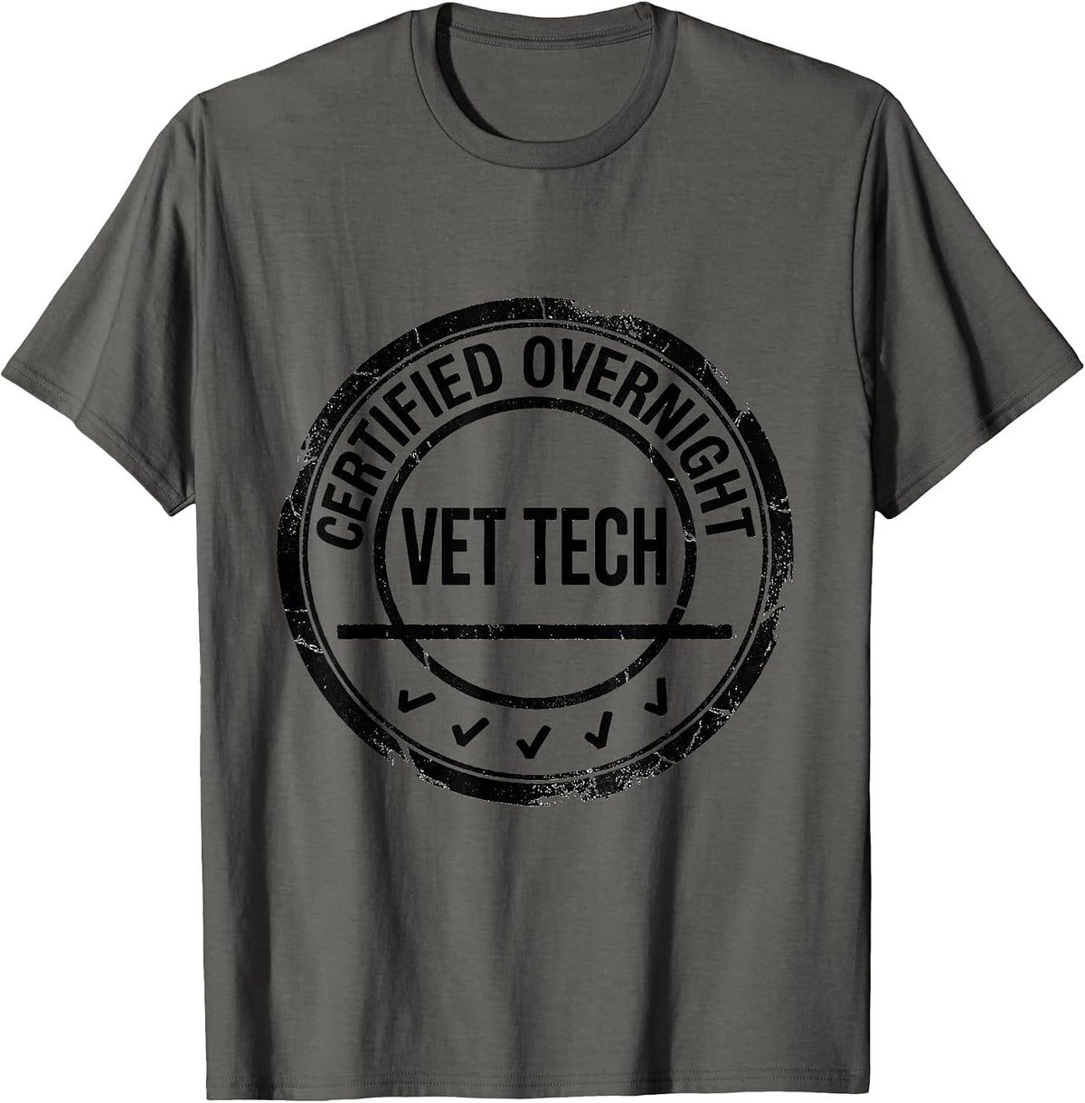 Certified Overnight Vet Tech Funny Novelty Gift T-Shirt - Asphalt Grey