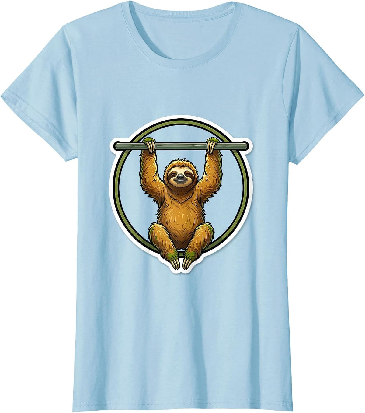 Women's Lazy Sloth Pull-Up Bar Funny Workout Graphic T-Shirt - Baby Blue