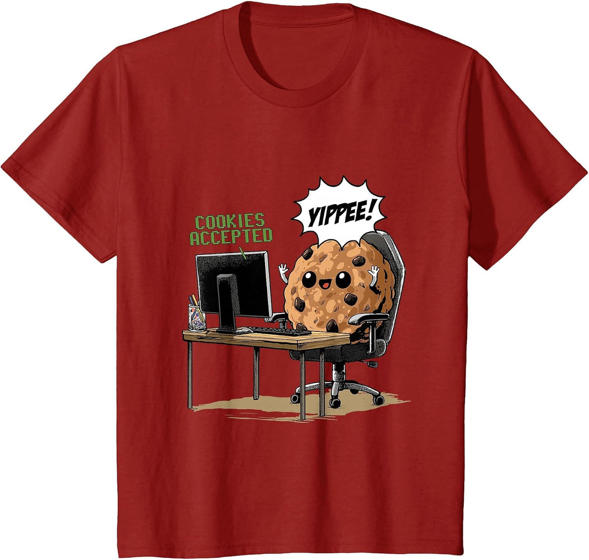Cookies Accepted Nerd Shirt Funny Computer Internet Coder T-Shirt, Youth, Cranberry Red, X-Small - As Pictured