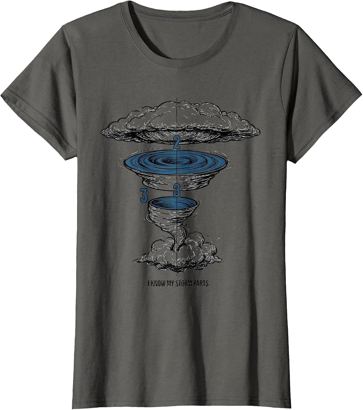 Women's I Know My Storm Parts Funny Tornado Chaser Meteorology Gift T-Shirt - Asphalt Grey