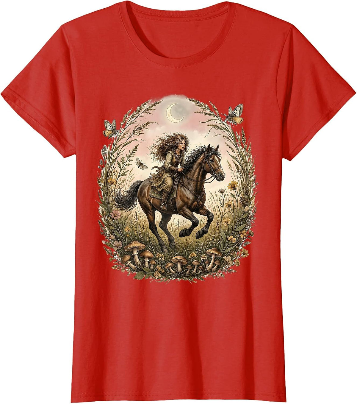 Bareback Gallop Through the Tall Grass Horse Rider T-Shirt - Red