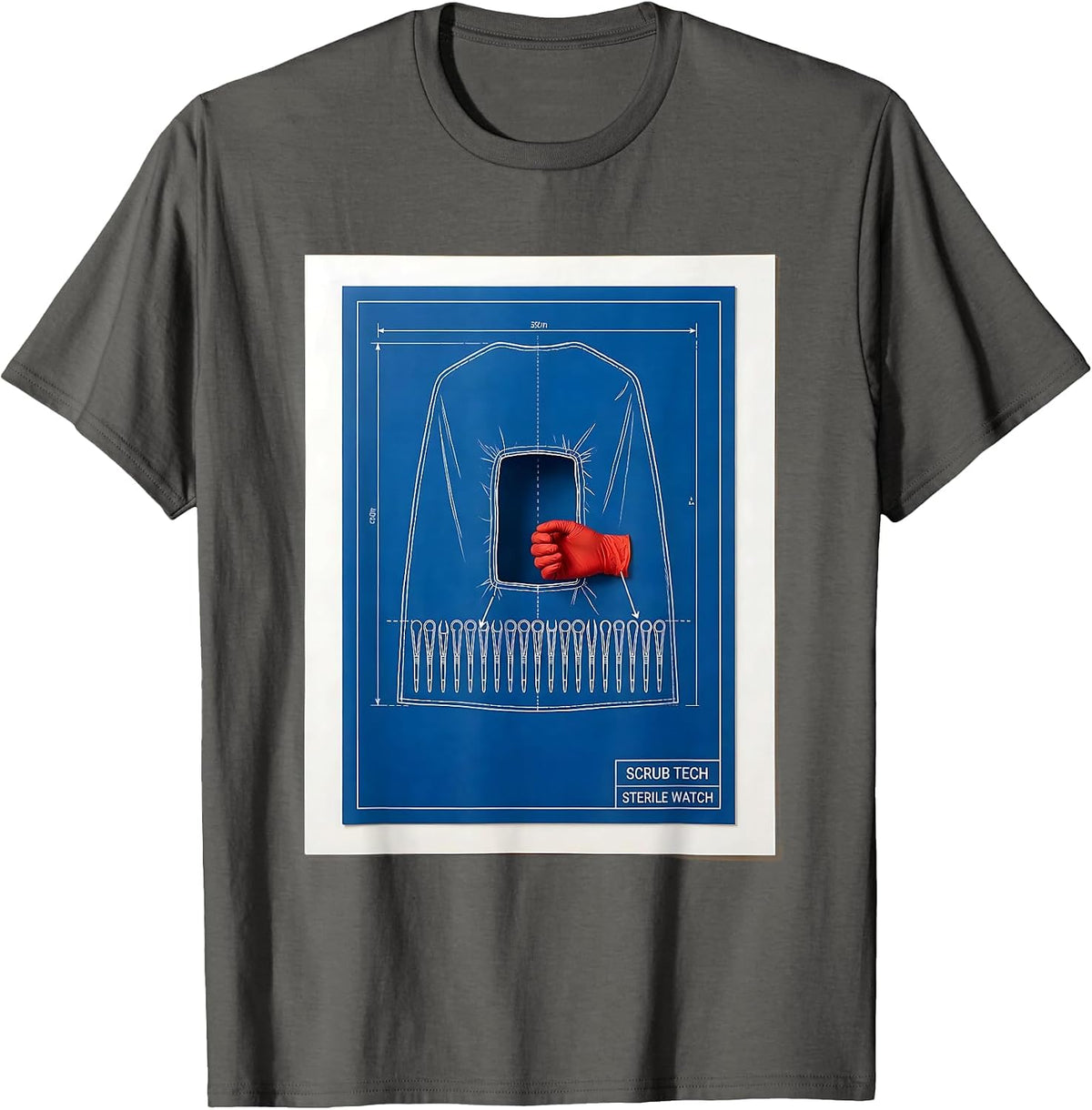 Scrub Tech Sterile Watch Technical Blueprint Surgical Tech T-Shirt - Asphalt Grey