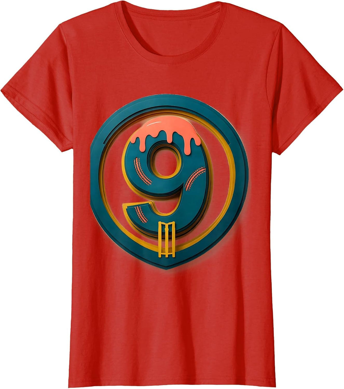 Women's Nine Cricket Birthday Ice Cream Drip Paper Cutout T-Shirt - Red