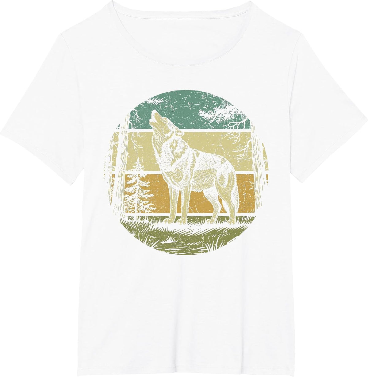 Retro Forest Wolf Outdoors Nature Women Men Vintage Graphic T-Shirt - White
