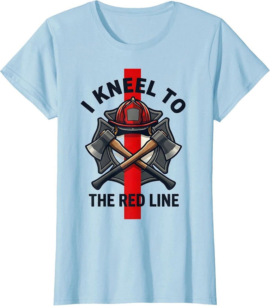 Women's I Kneel To The Red Line Patriotic Firefighter Thin Red Line T-Shirt - Baby Blue