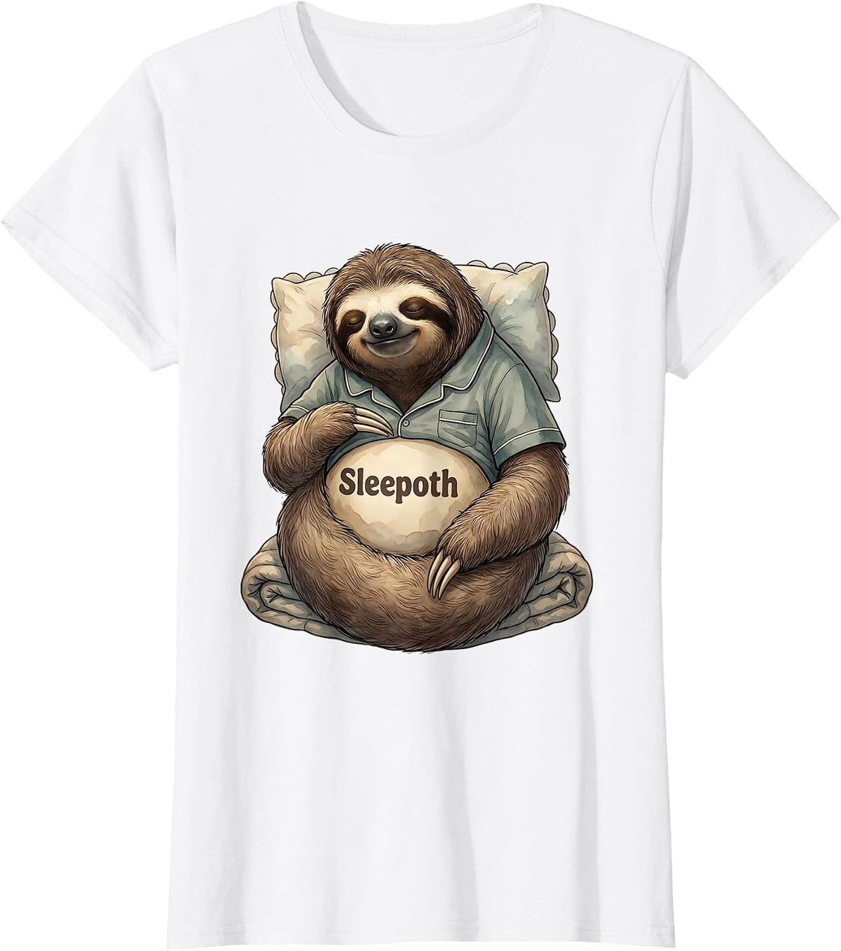 Women's Sleepoth Official Sleepshirt Cute Sleeping Sloth Animal T-Shirt - White