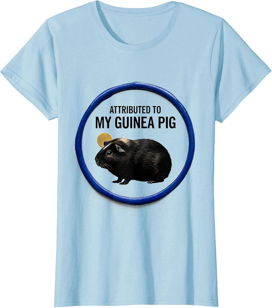 Women's Attributed To My Guinea Pig Pet Lover Art Portrait T-Shirt - Baby Blue