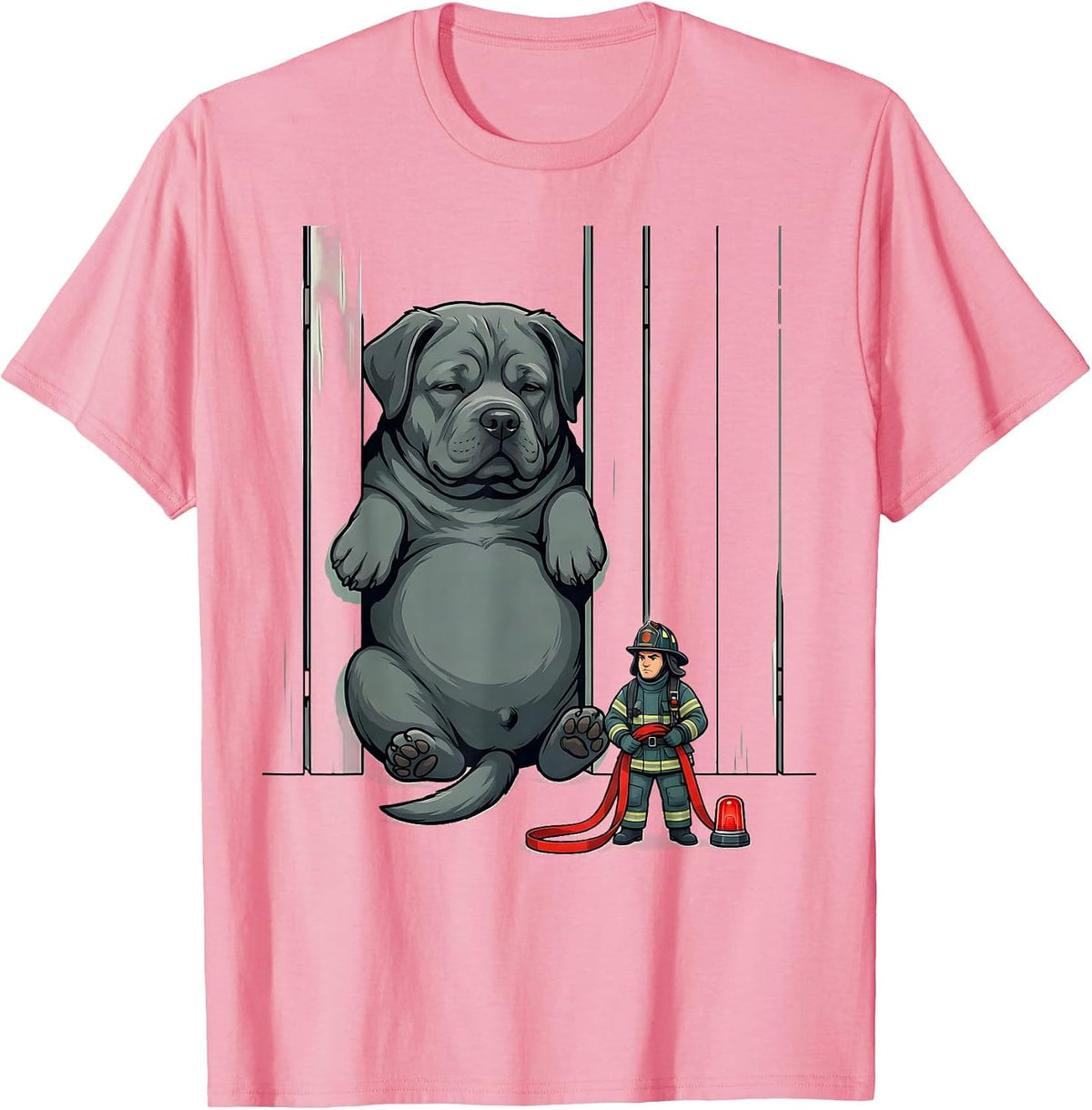 Men's Dog In Fence Firefighter Rescue Humor Novelty T-Shirt - Pink
