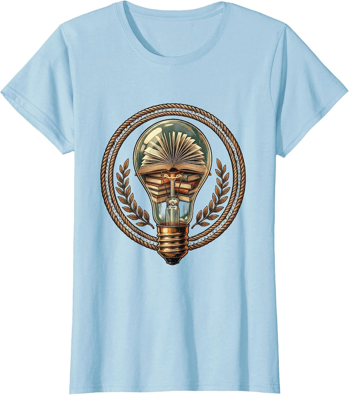 5th Grade Teacher Light Bulb Books Illustration T-Shirt - Baby Blue