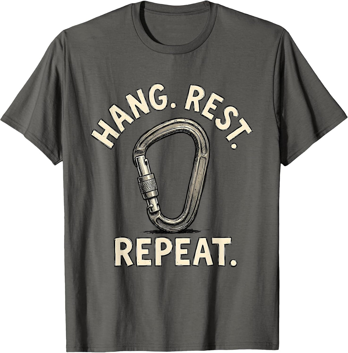 Hang. Rest. Repeat. Rock Climbing Design T-Shirt - Asphalt Grey