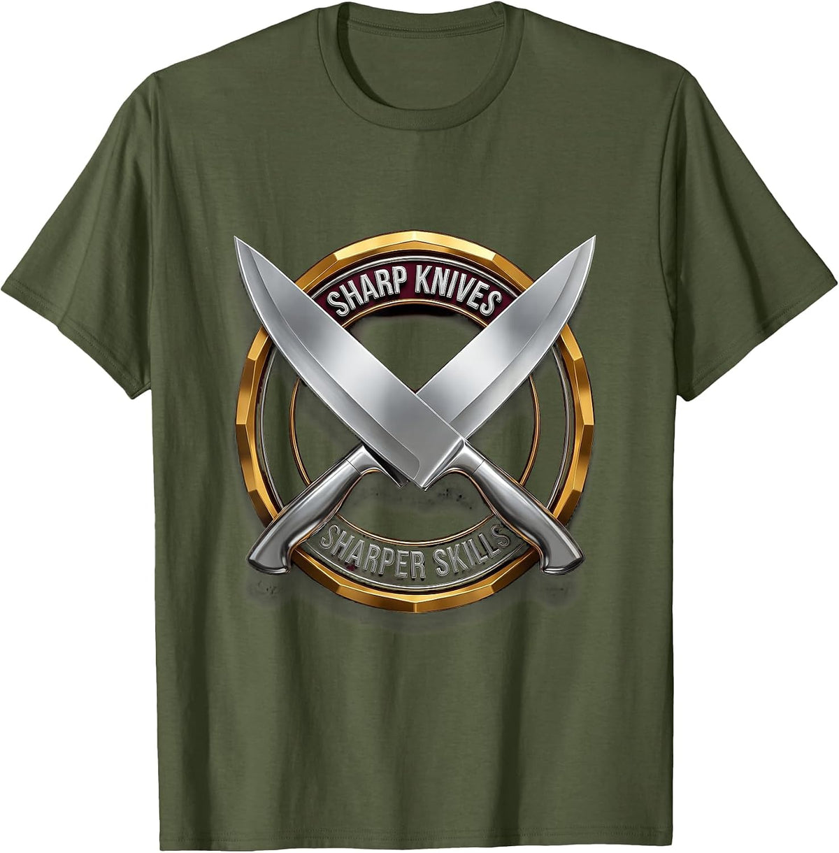 Sharp Knives Sharper Skills Chef Men Design T-Shirt - Olive Green