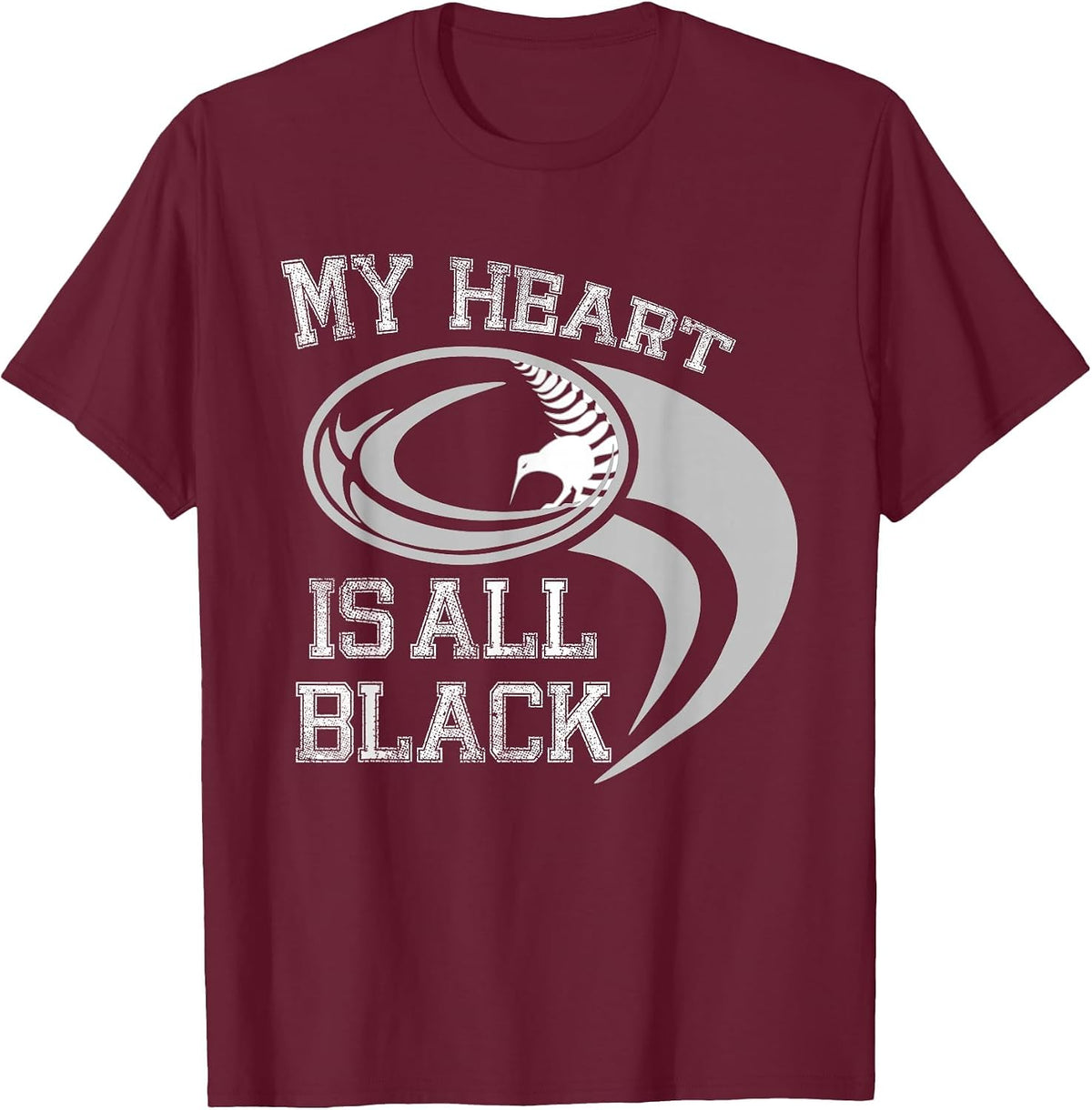 My Heart is All Black - Rugby New Zealand Fan T-Shirt - Burgundy