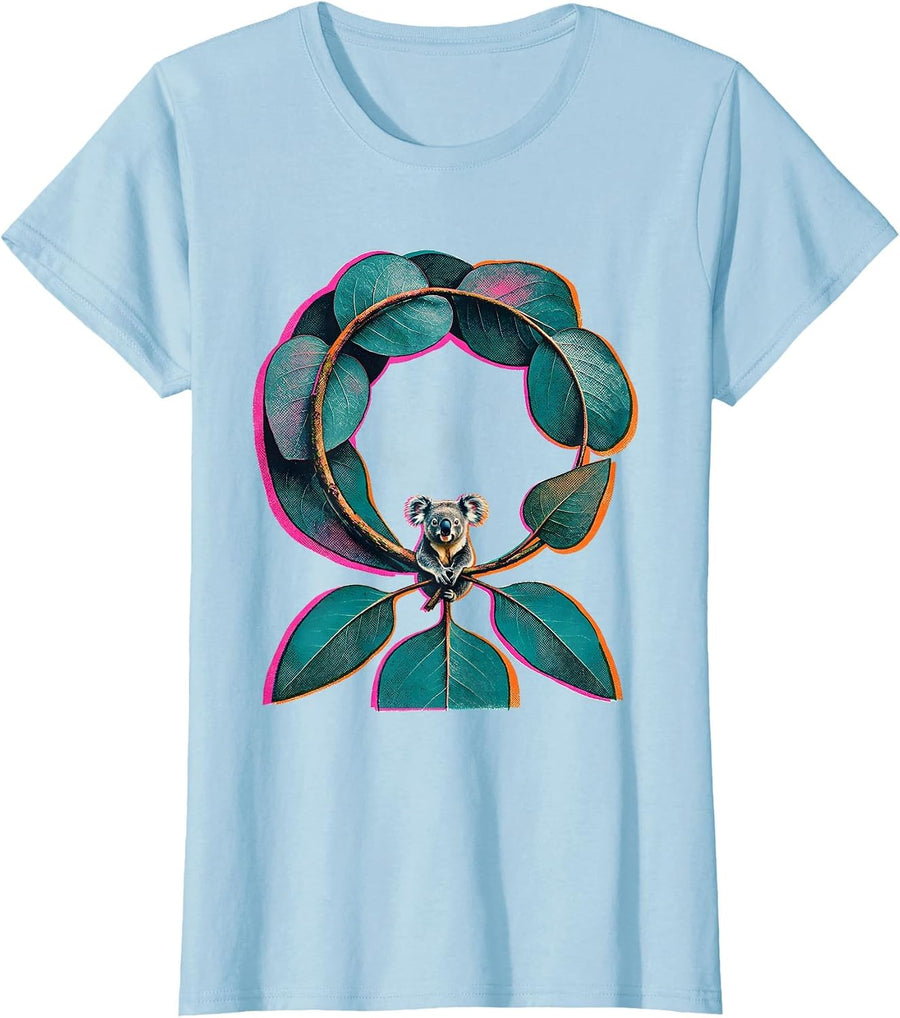 Women's Eucalyptus Vine Koala Cute Animal Lover Humor T-Shirt - Baby Blue