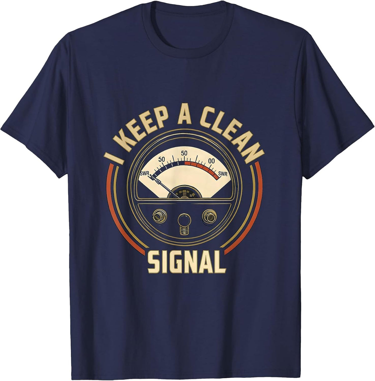 Men's I Keep A Clean Signal Funny Ham Radio Operator Hobby Emblem T-Shirt - Navy Blue