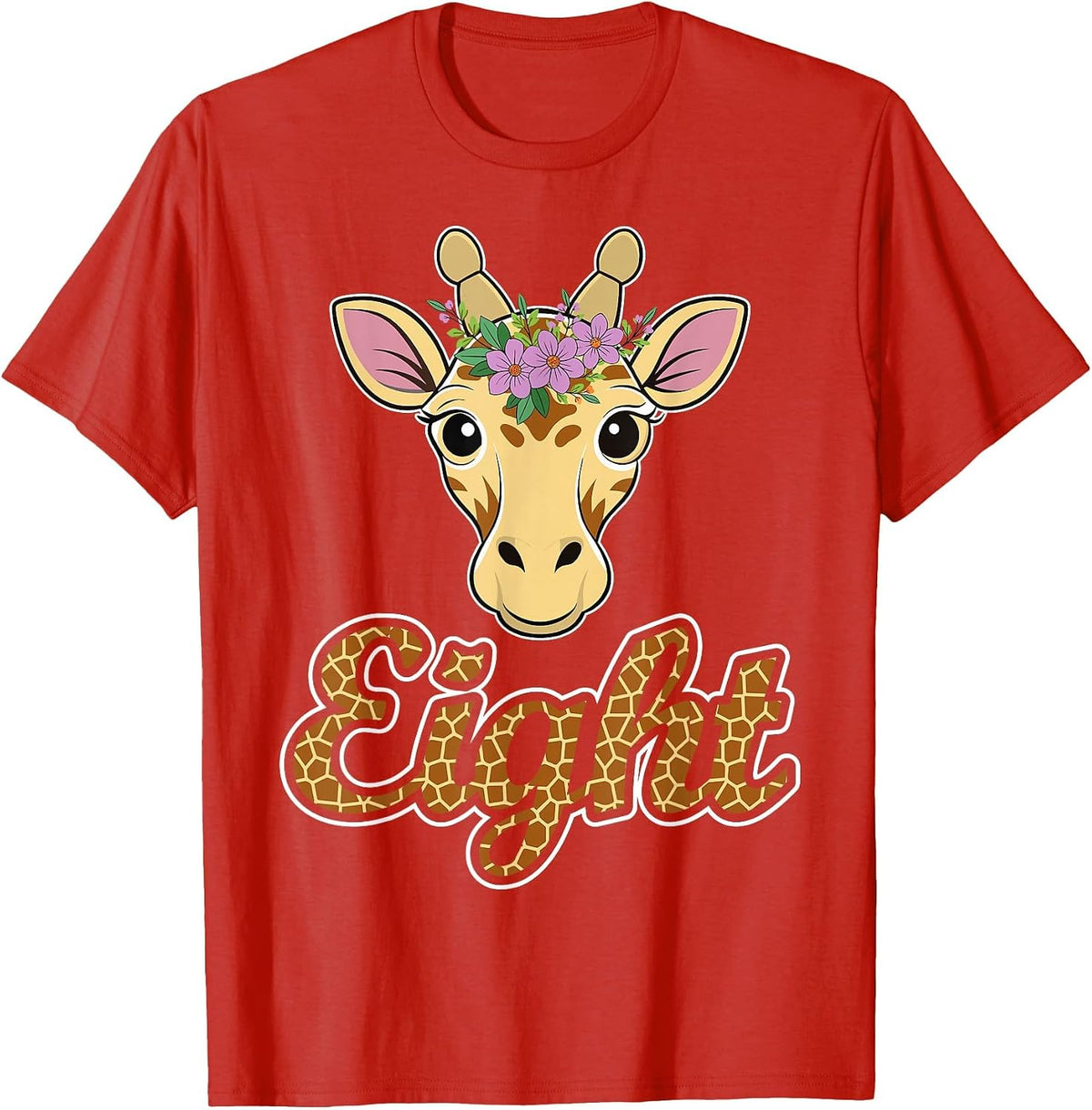 Kids Eight Years Old Cute Giraffe Lover 8th Birthday Party T-Shirt - Red