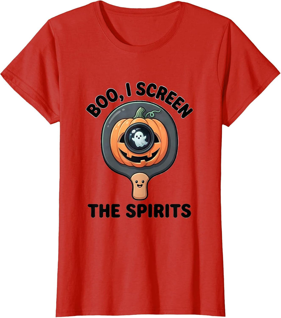 Women's Boo I Screen The Spirits Cute Kawaii Halloween Optometrist T-Shirt - Red