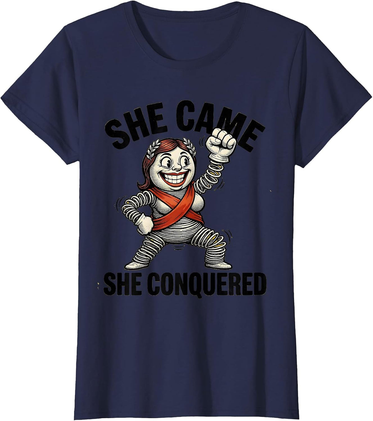 Women's She Came She Conquered Do It Lady Design T-Shirt - Navy Blue