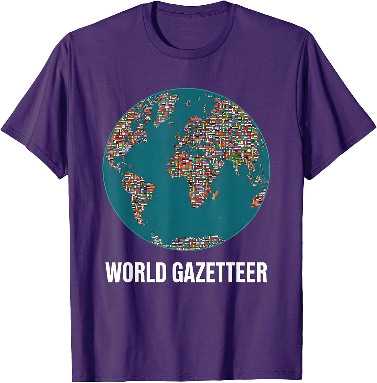 World Gazetteer Global Countries Flags Design T-Shirt - Purple