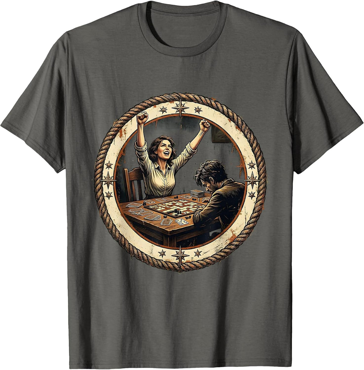 Board Game Night Champion Couples Funny Design T-Shirt - Asphalt Grey