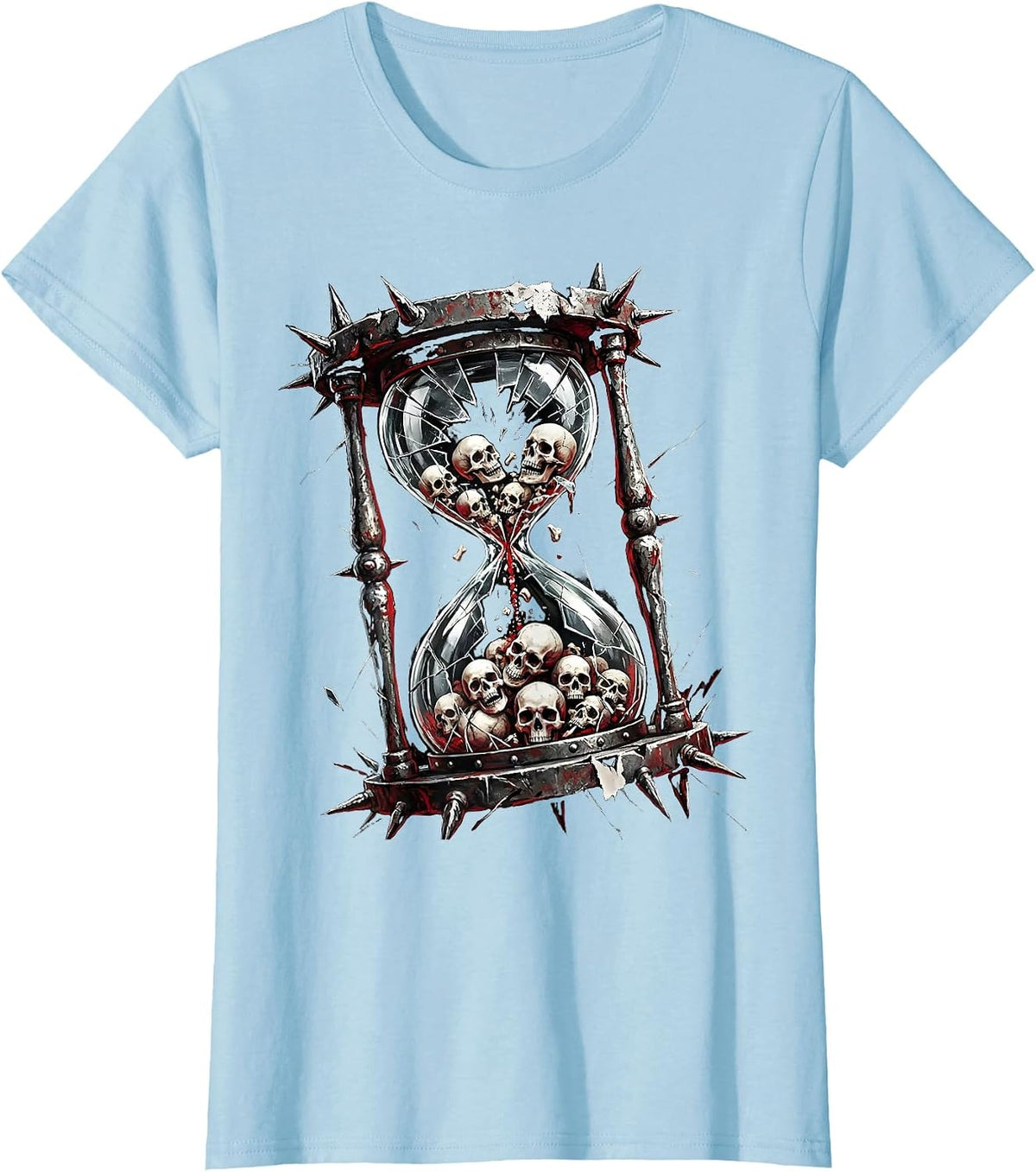 Rock Skull Hourglass Graphic Tee T-Shirt - Baby Blue