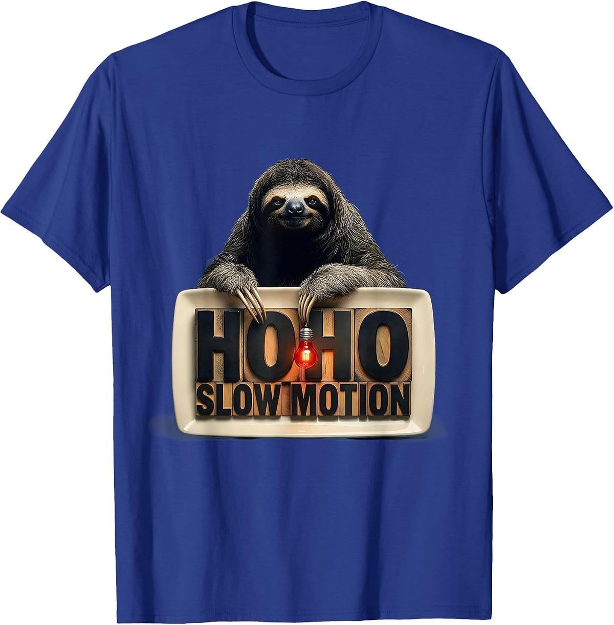 Ho Ho, Slow Motion Funny Sloth Novelty Christmas Humor T-Shirt - Royal Blue