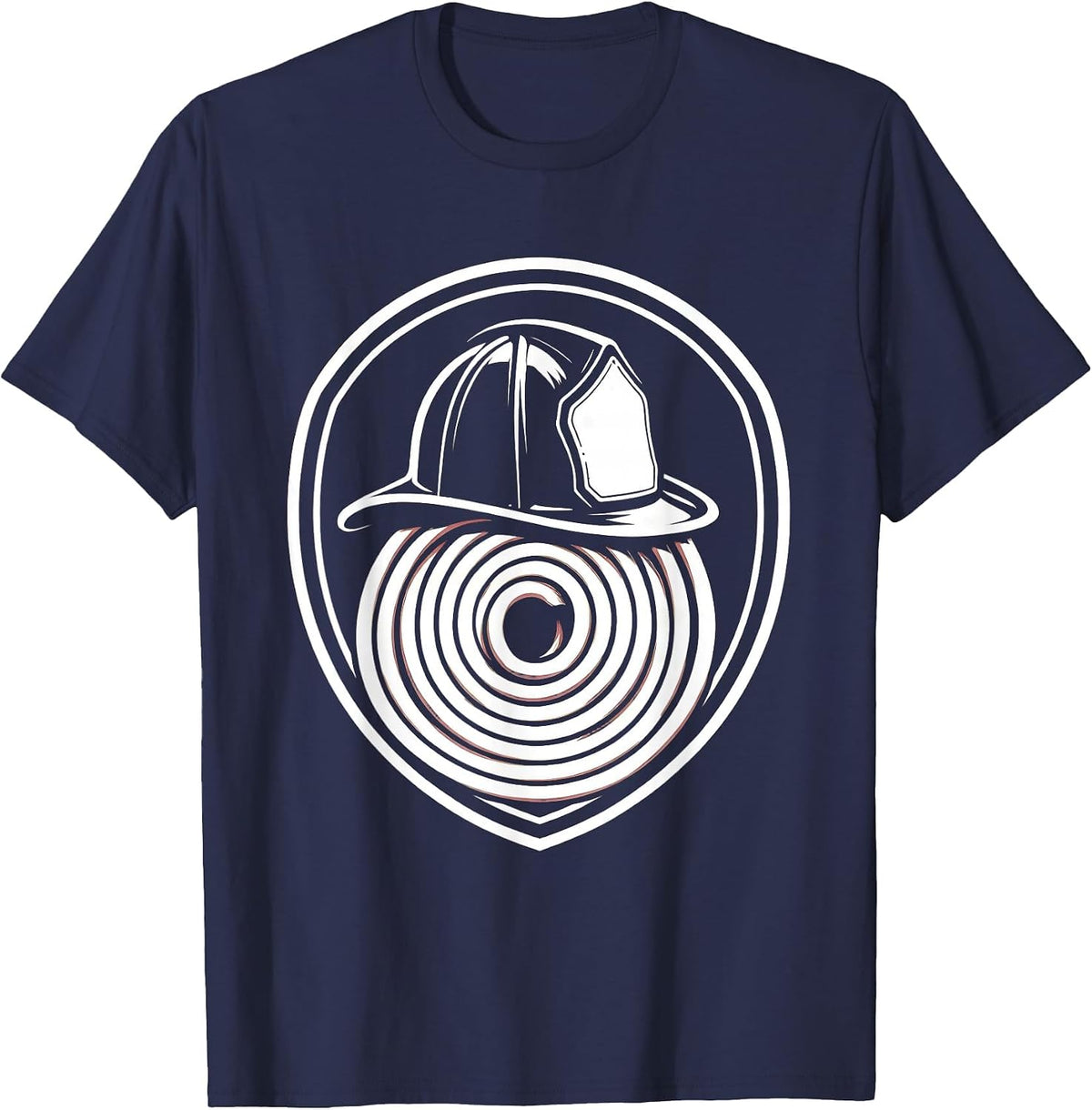 Men's Firefighter Helmet and Coiled Fire Hose Graphic T-Shirt - Navy Blue