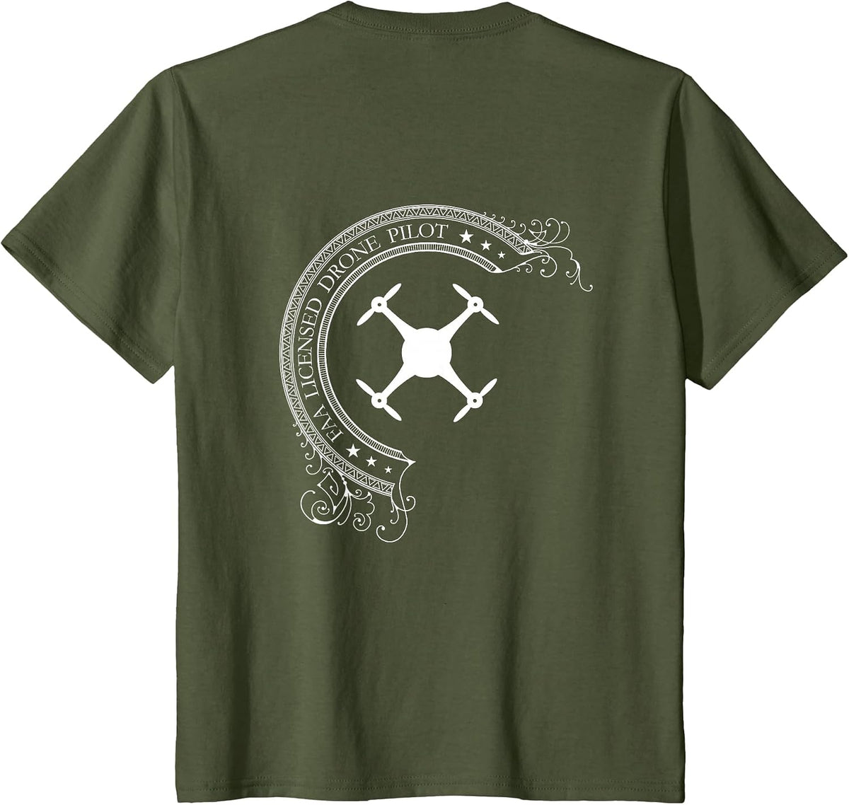 FAA Licensed UAV Multirotor Drone Pilot Tshirt - Back Design - Olive Green