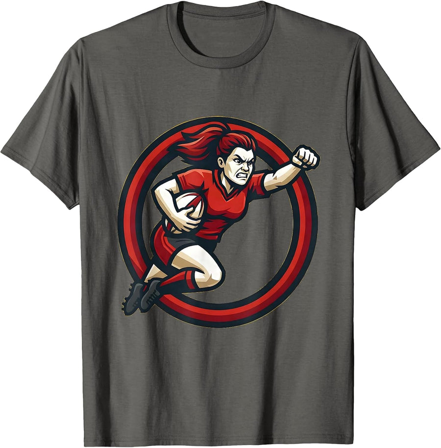 Rugby Player Diving Over Try Line Illustration T-Shirt - Asphalt Grey