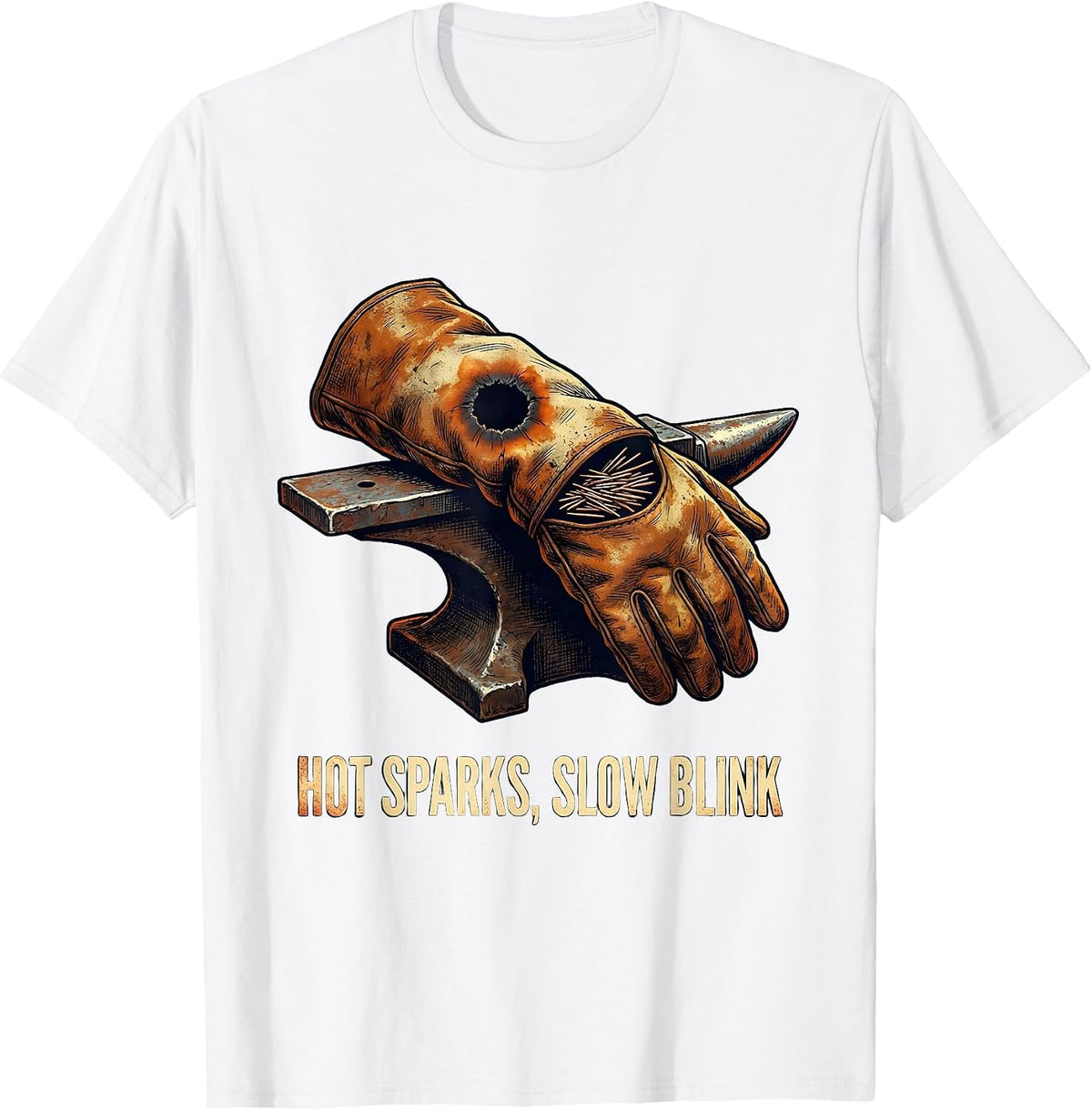 Men's Hot Sparks Slow Blink Vintage Welder Trade Humor Metal T-Shirt - White