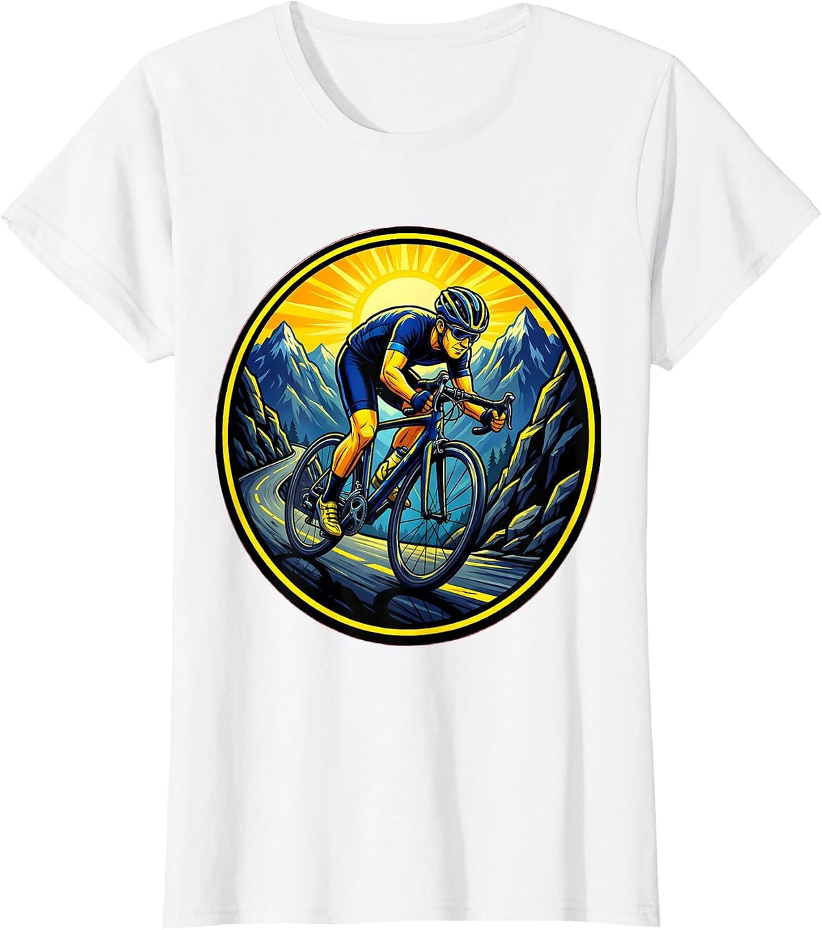 Lone Cyclist Climbing Mountain Road Graphic T-Shirt - White