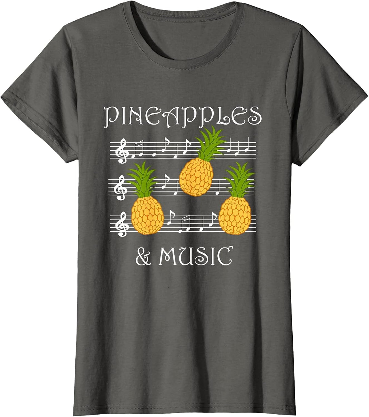 Pineapples and Music Clef Musician Teacher Fruits T-Shirt - Asphalt Grey