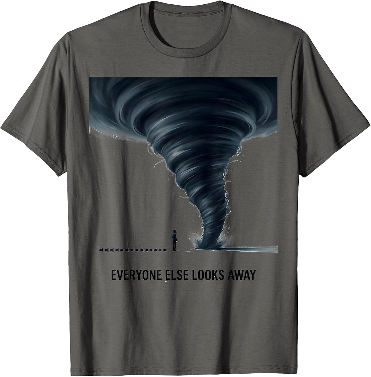 Everyone Else Looks Away Minimalist Storm Chaser Tornado T-Shirt - Asphalt Grey