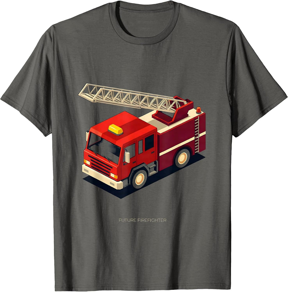 Future Firefighter Isometric Vector Fire Truck Kids Toddler T-Shirt - Asphalt Grey