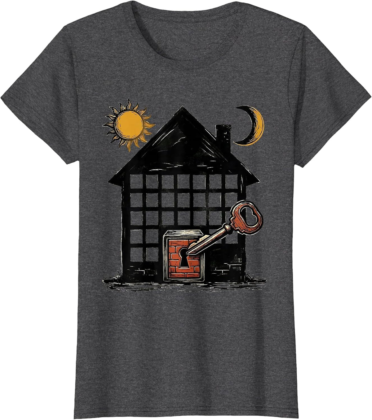 Women's Interlocked House Calendar Realtor Humor Real Estate Agent T-Shirt - Dark Heather Grey