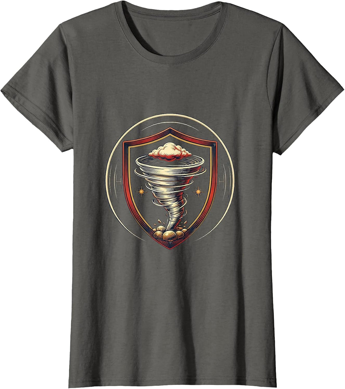Women's Storm Chaser Tornado Emblem Meteorology Humor T-Shirt - Asphalt Grey