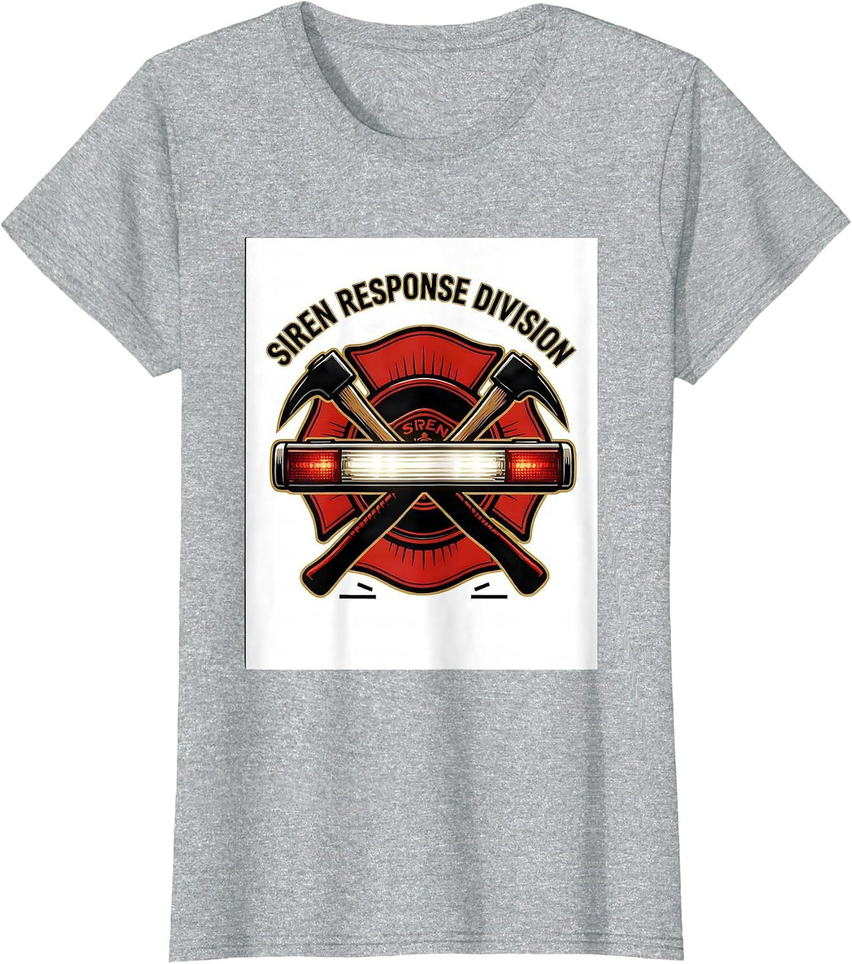 Siren Response Division Funny Firefighter Gift Fire Truck T-Shirt - Heather Grey