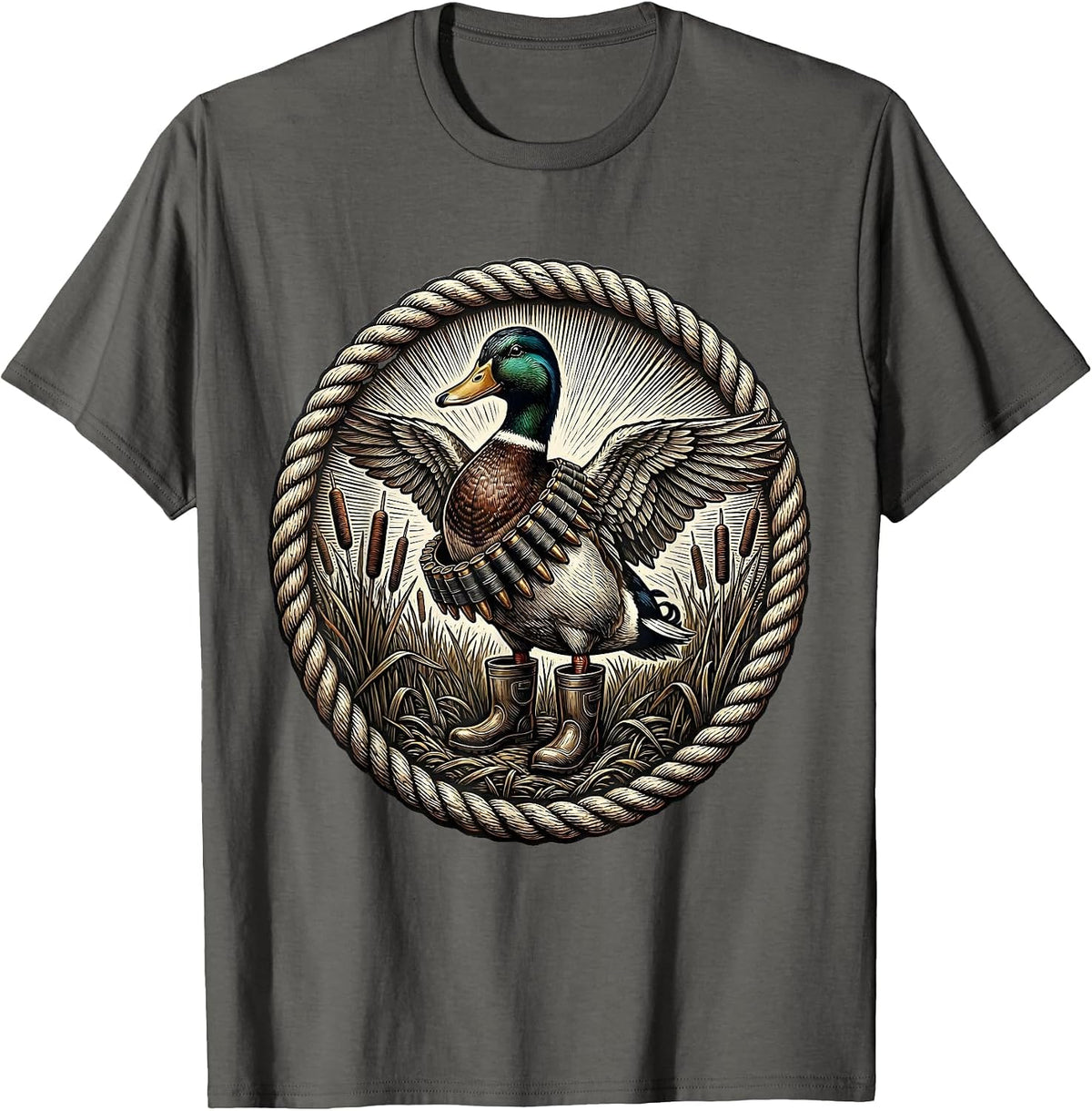 Duck Hunting Waders and Shell Belt Graphic T-Shirt - Asphalt Grey