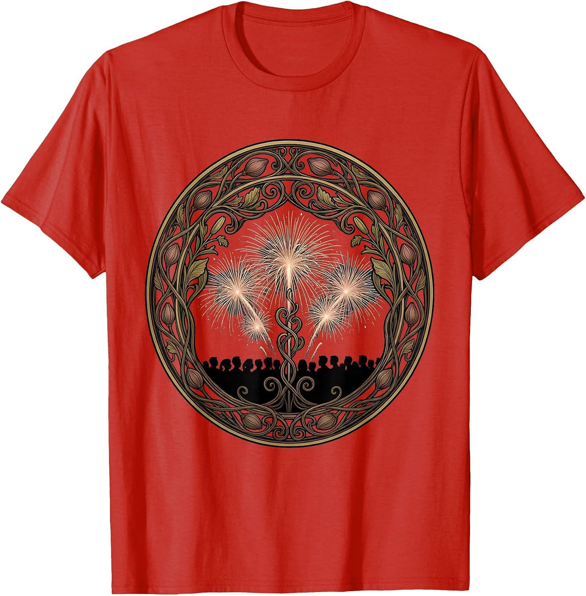 Men's Stadium Crowd Fireworks Celebration Silhouette T-Shirt - Red