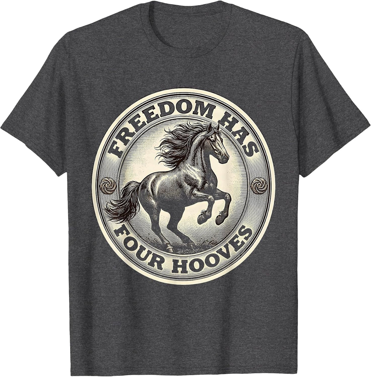 Men's Freedom Has Four Hooves Wild Mustang Design T-Shirt - Dark Heather Grey