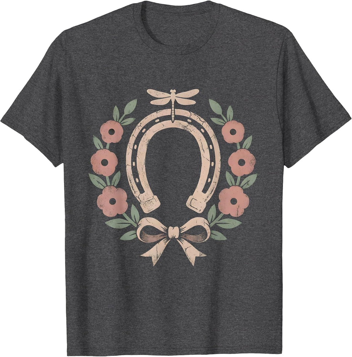 Derby Floral Horseshoe Wildflower Wreath Design T-Shirt - Dark Heather Grey