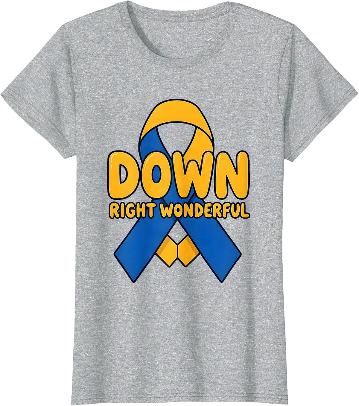Women's Down Right Wonderful Blue Yellow Down Syndrome Awareness T-Shirt - Heather Grey