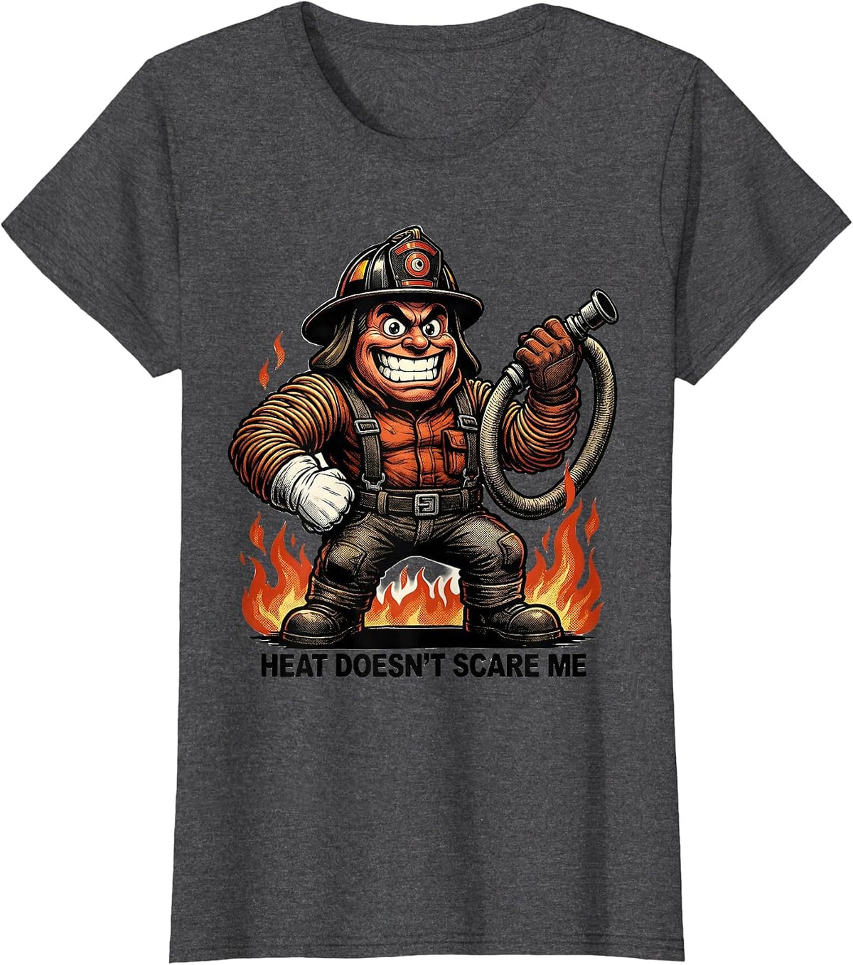 Women's Heat Doesn't Scare Me Firefighter Design T-Shirt - Dark Heather Grey